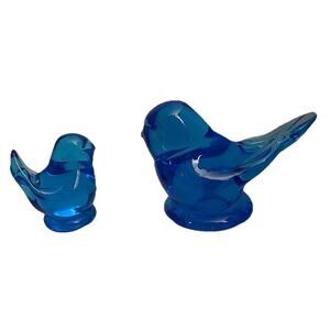 2 Bluebirds of Happiness -Leo Ward Terra Studios Art Glass Large & Small Signed